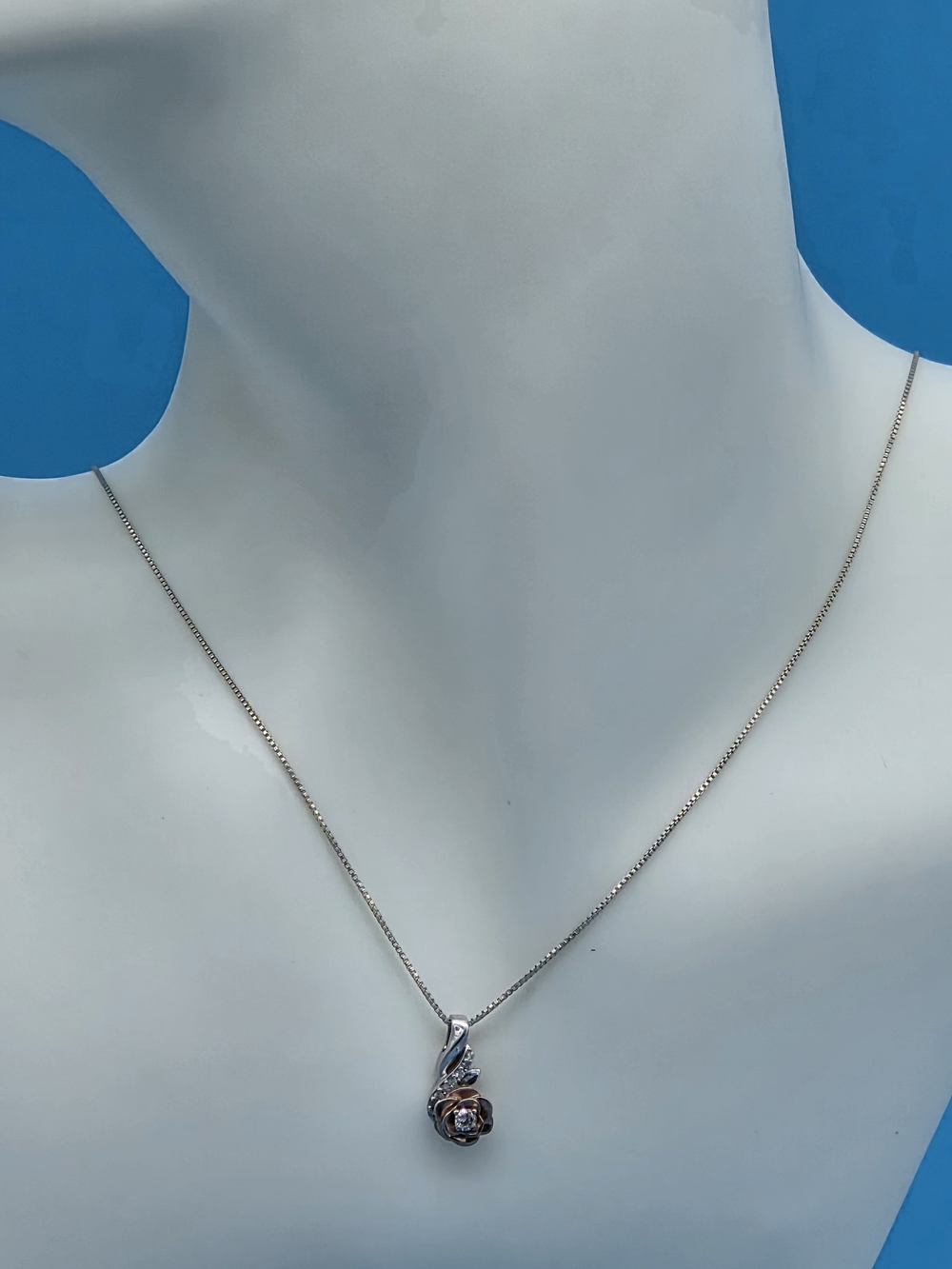 Disney Beauty & Beast 1/10 CT Diamond 14K Rose Gold Over S925 Flower Pendant